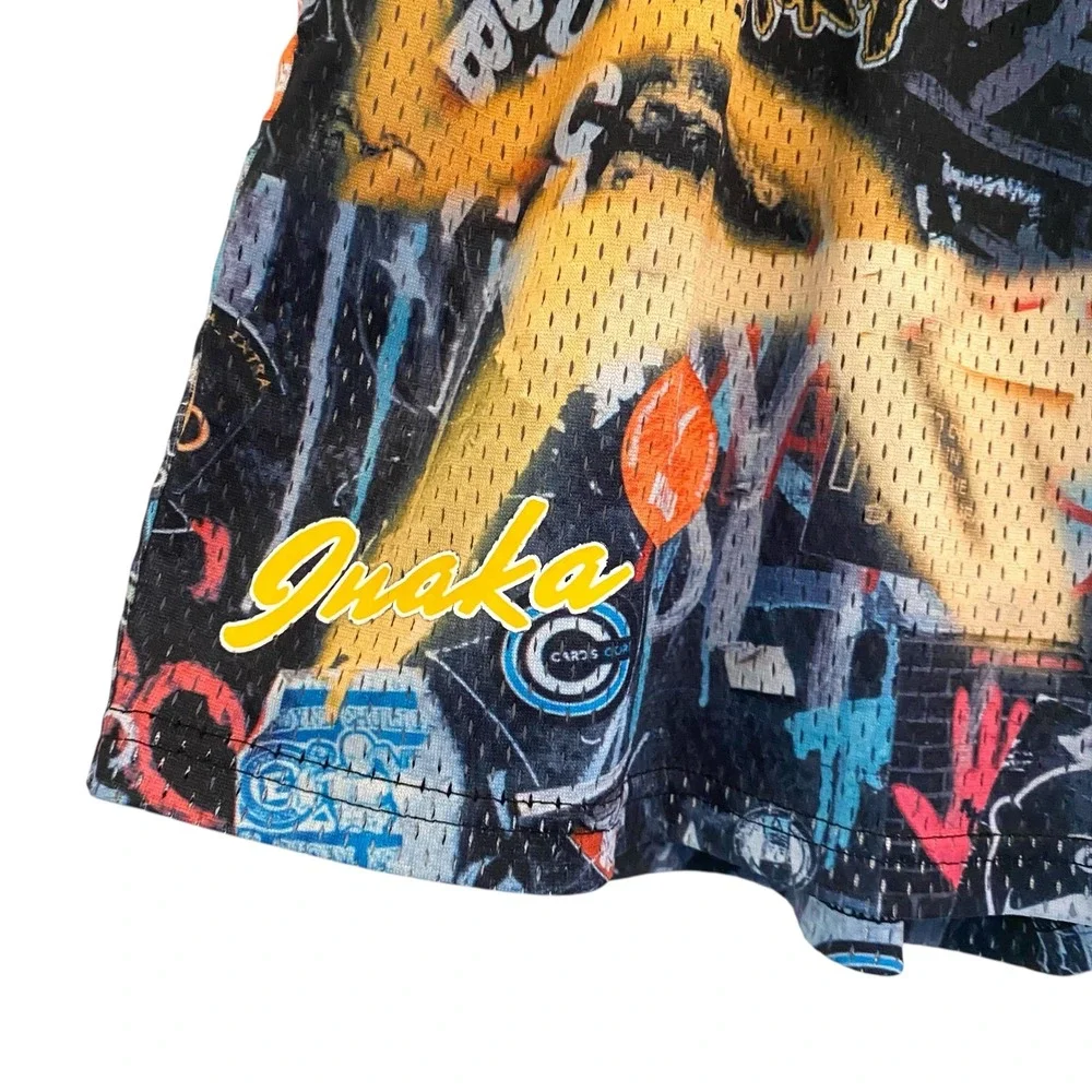 Inaka Power Graffiti Print Mesh Shorts Men Large Streetwear Athletic Drawstring - Picture 8 of 11
